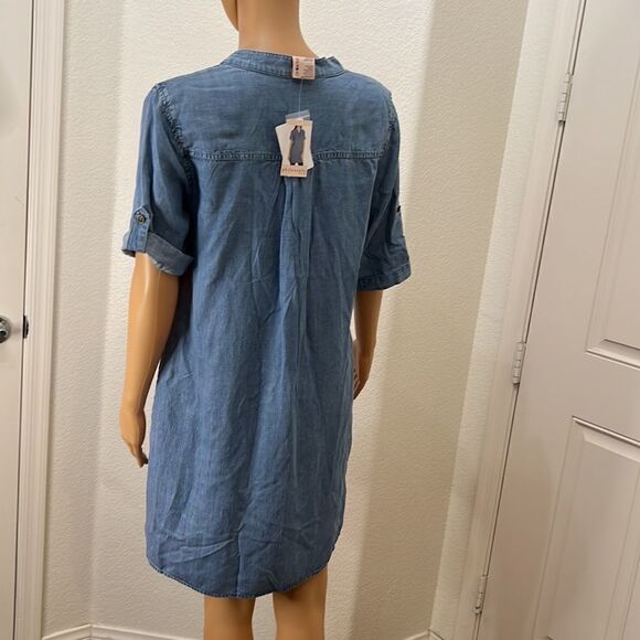 Philosophy Medium Tercel Lace Up Dress Mini Light Wash Denim 3/4 Roll Up Sleeve - Picture 9 of 13